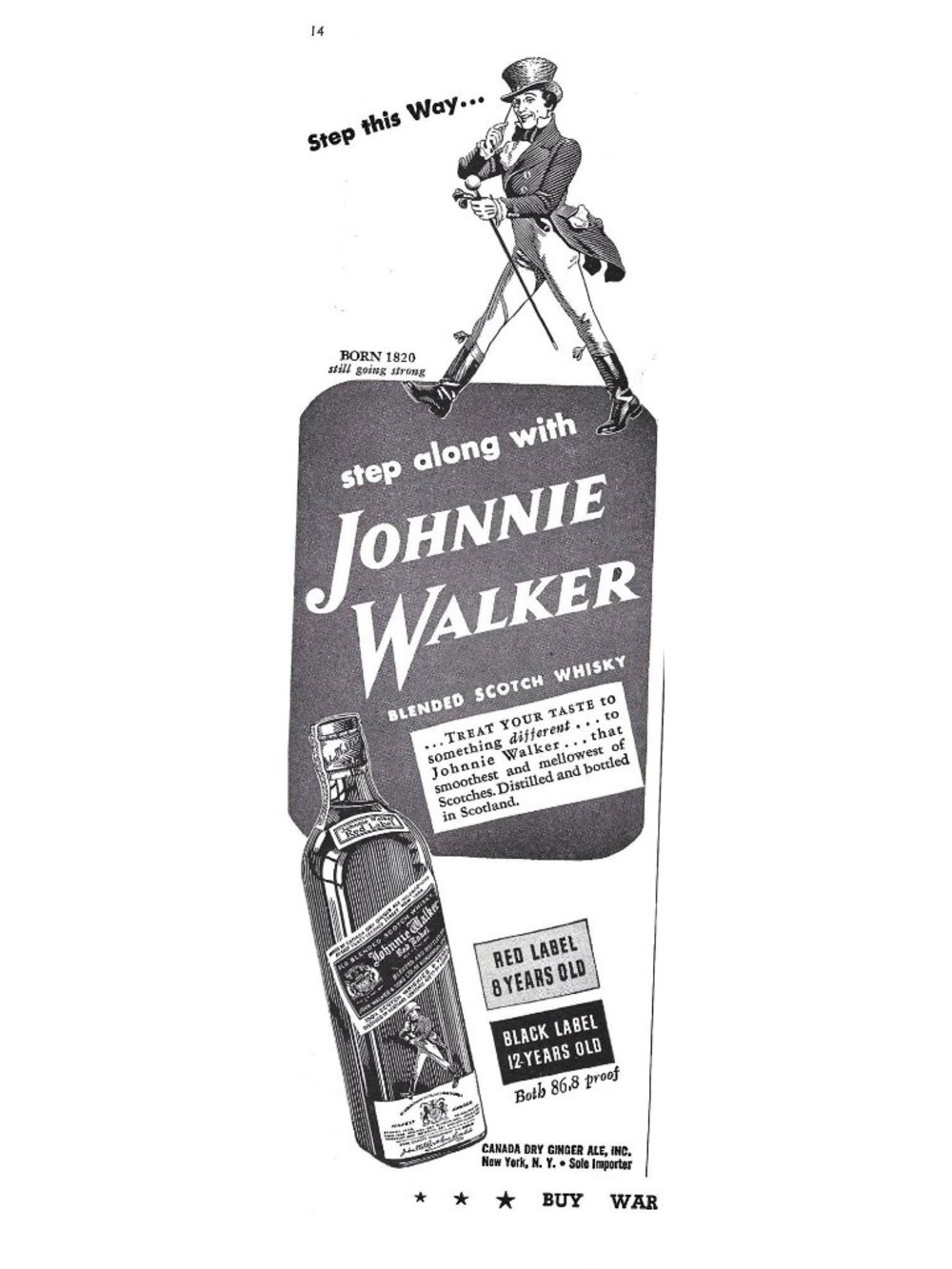 Print Ad Step Along With Johnnie Walker Blended Scotch Whisky Vintage 1940s